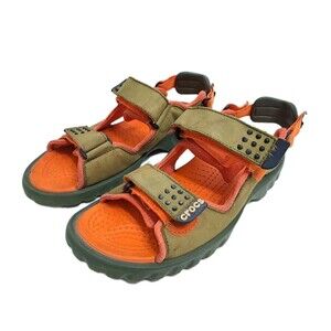 Crocs Tikali Mens 12 Suede Slip On Adjustable Sandals Trail Orange Green Straps